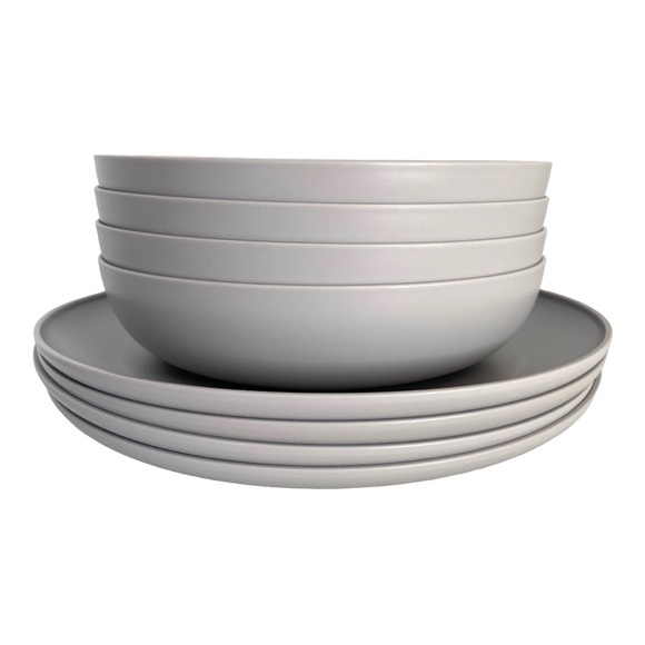8 Piece Gray Plastic Set 4 Plates, 4 Bowls - Picture 5 of 5